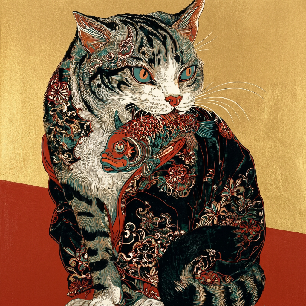 Gato con kimono